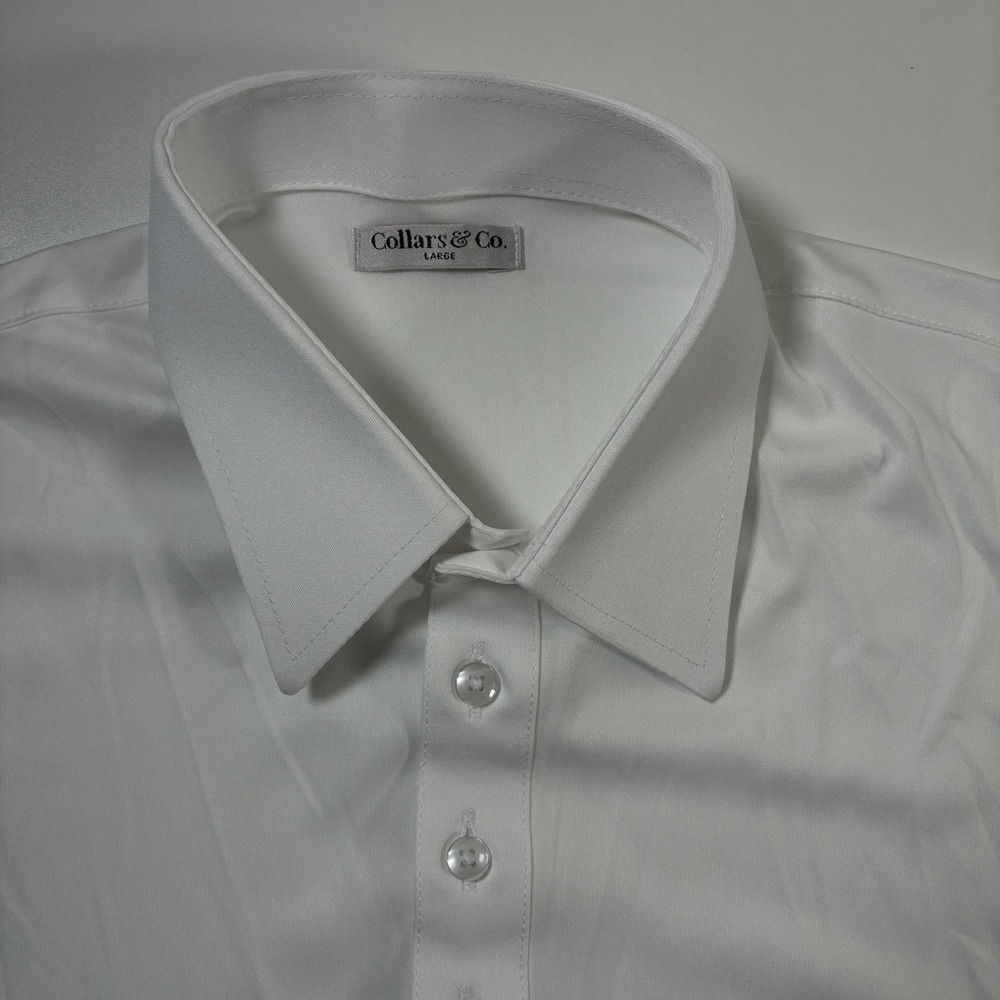 NEW Collars & Co. Polo Shirt Large White Short Sleeve Dress Collar Performance